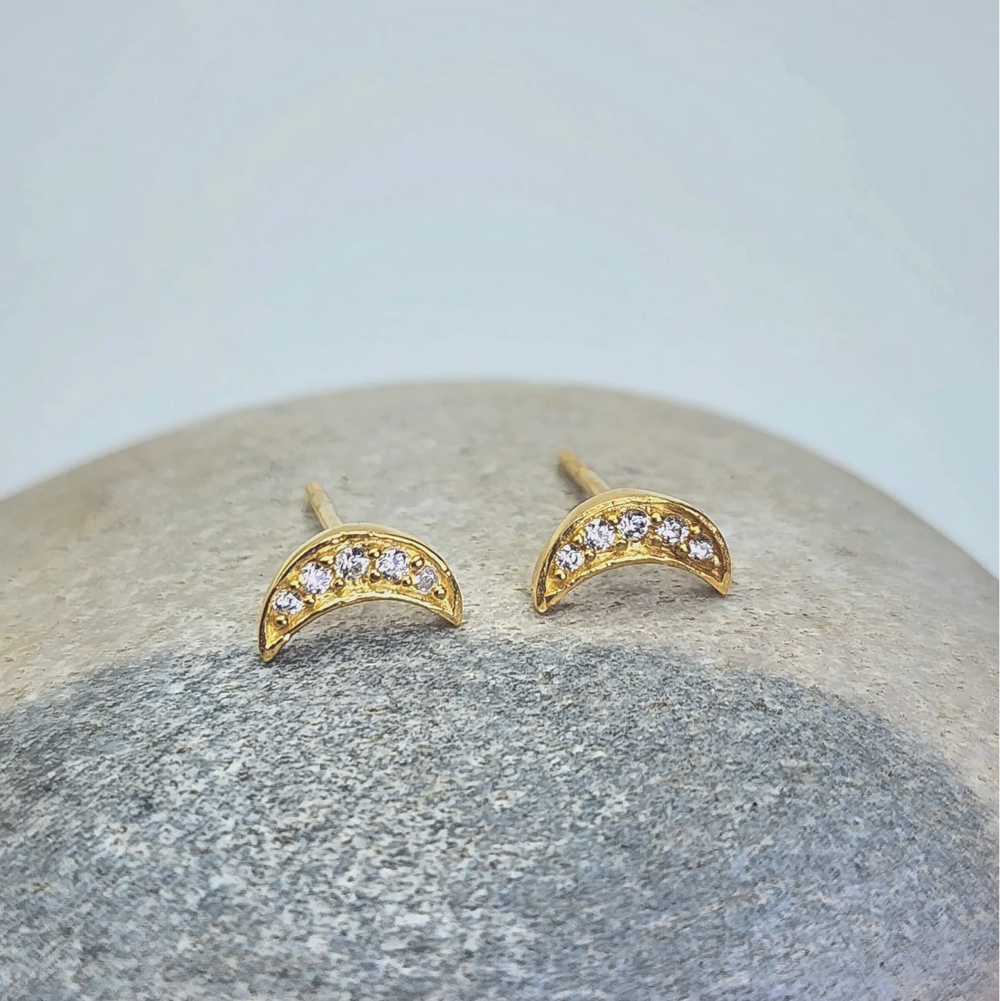 Crescent Moon Stud Earrings - 14K Gold Vermeil