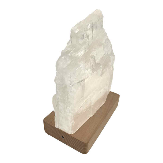 Selenite Slice Wellness Lamp w/ Wood Base