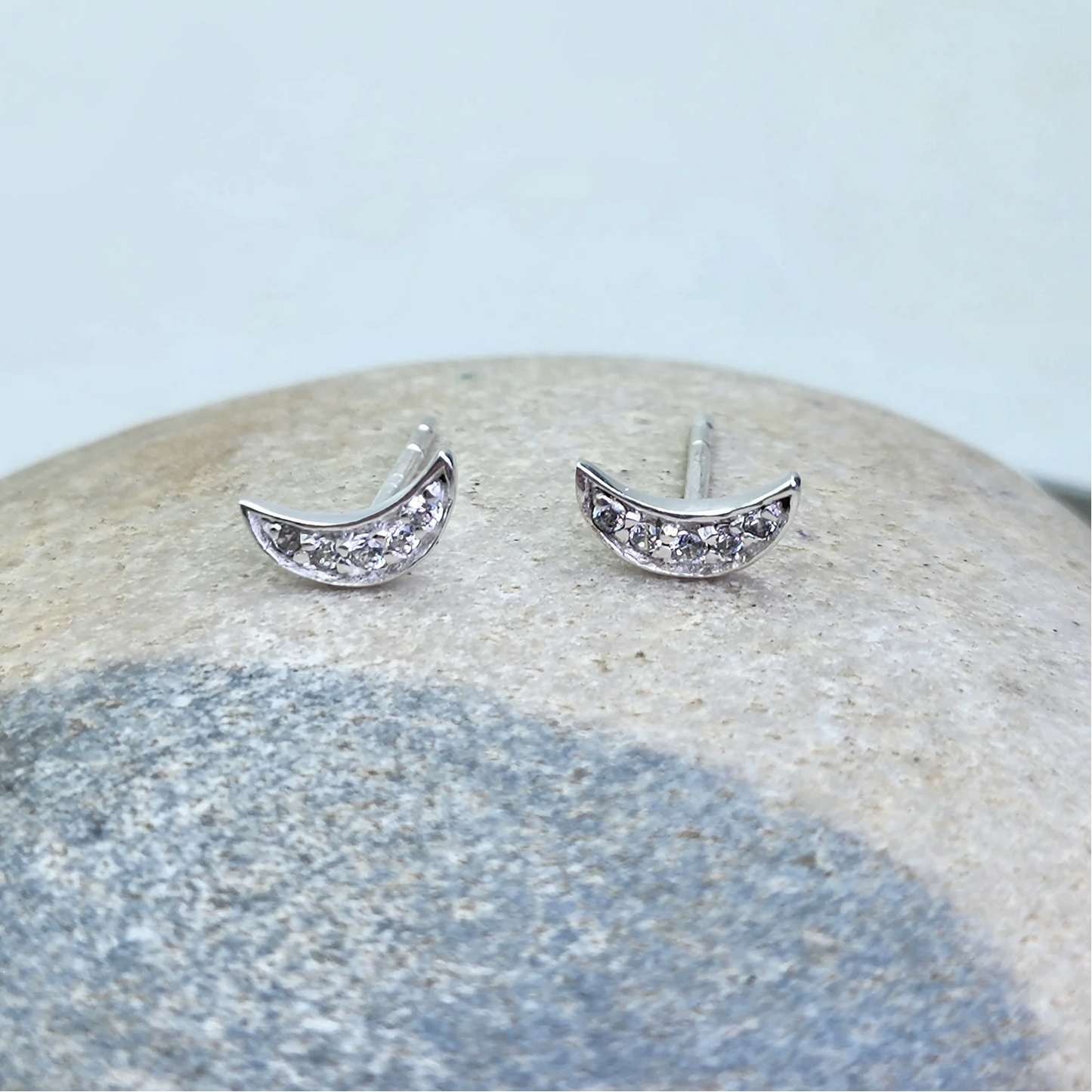 Crescent Moon Stud Earrings - Sterling Silver
